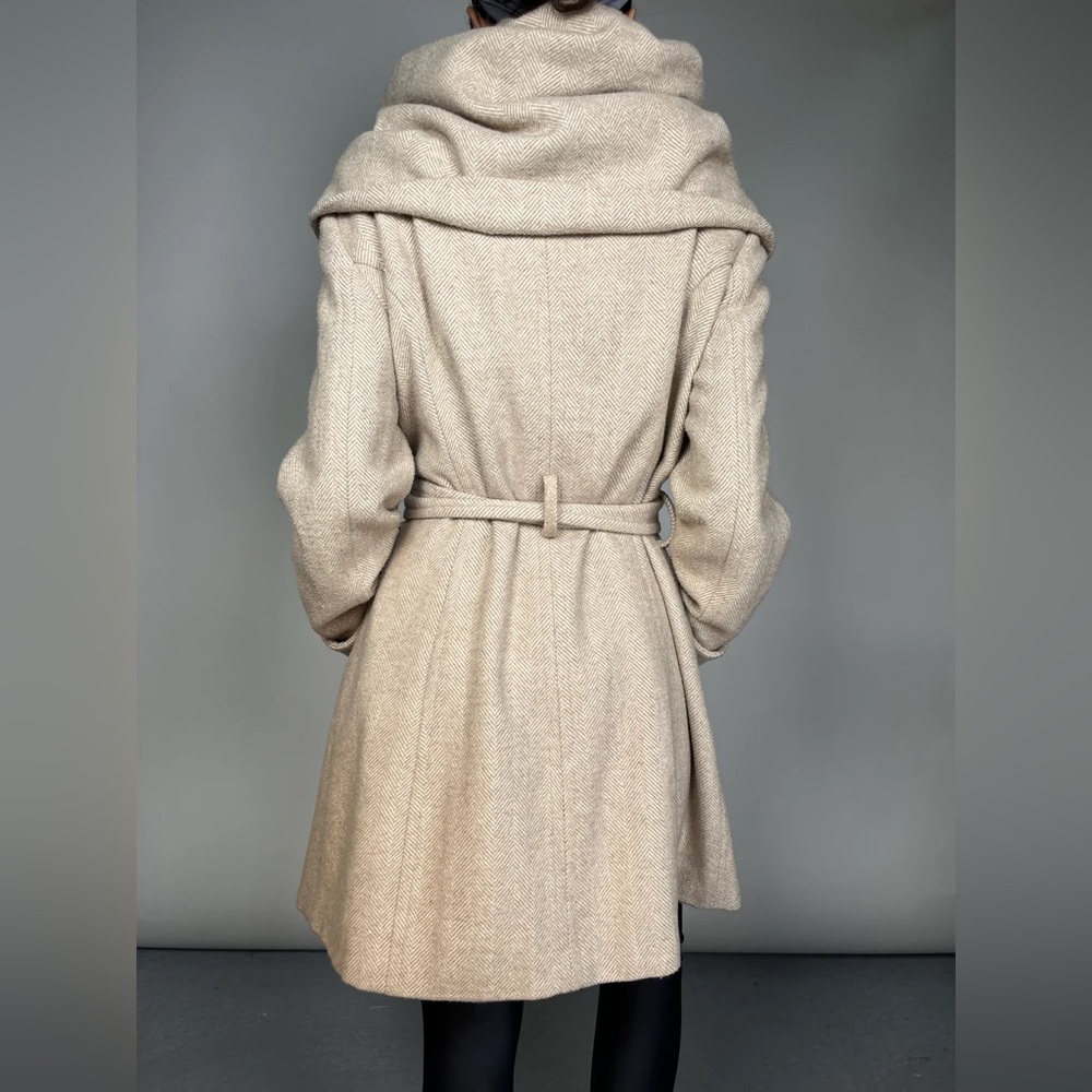 Zara Basic Herringbone Belted Coat Long Sleeve Wo… - image 2